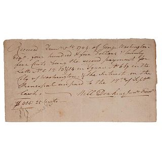 George Washington, Receipt Issued for Lots of Land in Washington, Signed by William Deakins, Jr. 