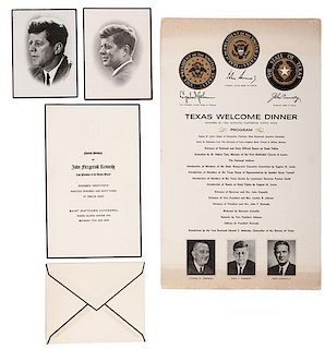 John F. Kennedy Assassination and Funeral, Imprints Incl. Texas Welcome Dinner Program 