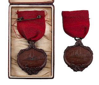 Bronze RMS Carpathia Medals Presented to Mr. & Mrs. Ogden, Plus ALS from Captain Arthur Rostron 
