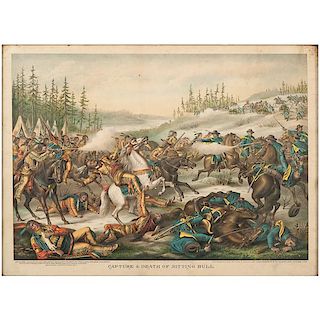 Kurz & Allison Hand-Colored Lithograph, The Capture and Death of Sitting Bull 