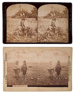 A.B. Thom Stereoview of Indian Chief Saguinabia, 105 Years Old, Plus Blackfoot Children 