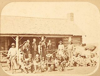 Albumen Photograph of Apache Indians & Soldiers Posed Outside Fort 