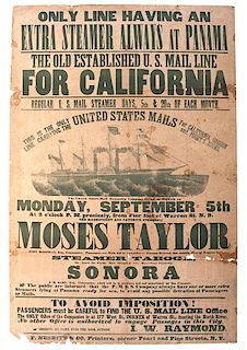 Rare California US Mail Steamship Co. Broadside, 1859 