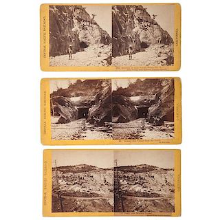 Three A.A. Hart Stereoviews of Labor on the CPRR, Including Chinese Laborer 