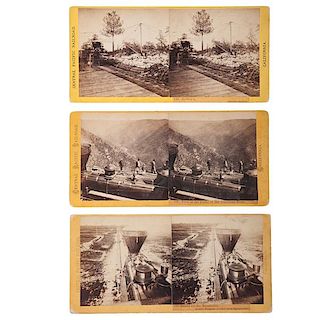 Three A.A. Hart Stereoviews of Locomotives on the CPRR 