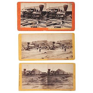 Three A.A. Hart Stereoviews of Locomotives on the Central Pacific Railroad, Incl. The Huntington at Alta 