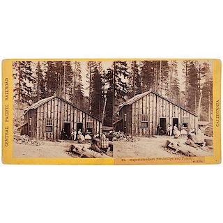 A.A. Hart CPRR Stereoview No. 75, Superintendent Strobridge and Family at Alta 