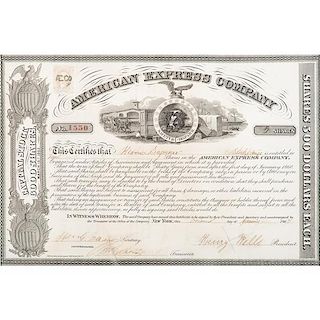 Henry Wells and William Fargo Signed Stock Certificate 