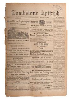 Tombstone Epitaph, Arizona Territory, 1880, Featuring Article on Earp Brothers 
