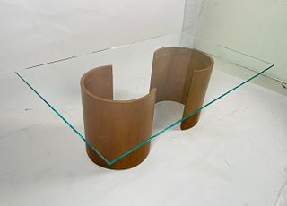 Glass & Wood Coffee Table in the style of Vladimir Kagan