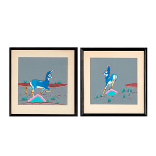 Beatien Yazz, A Pair of Untitled Paintings: (Fawn), 1957 + Untitled (Young Deer)