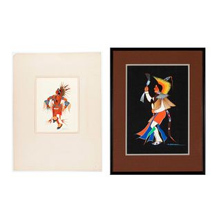 Archie Blackowl, A Pair of Untitled Paintings: (Dancer), 1939 + Untitled (Bird Dance)