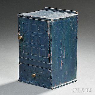Miniature Blue-painted Cupboard-over-drawer