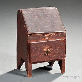 Miniature Red-painted Lift-top Slant-lid Desk-over-drawer
