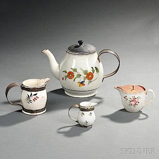 Four Make-do Spouted Pearlware Vessels