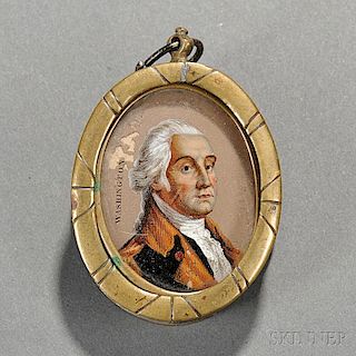 Small Brass Box with Reverse-painted Portrait of George Washington