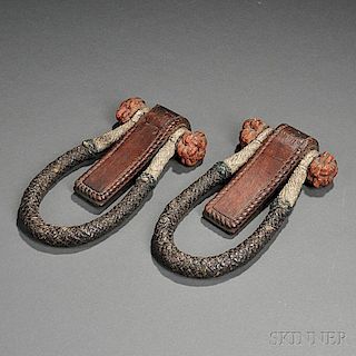 Pair of Carved Mahogany and Painted Rope Becket Handles