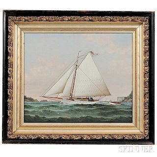 American School, 19th Century      Portrait of the Sloop Yacht DEFYER   Sailing in New York Bay.