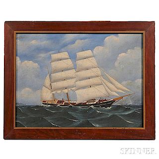 American School, Early 20th Century      Portrait of a Three-masted Vessel.