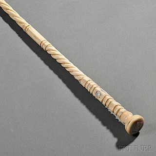 Carved Whalebone and Mother-of-pearl-inlaid Cane