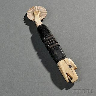 Carved Ivory and Ebony Eagle-head Jagging Wheel