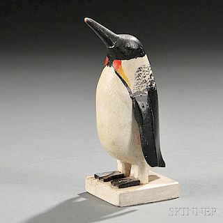 Carved and Painted Emperor Penguin Figure