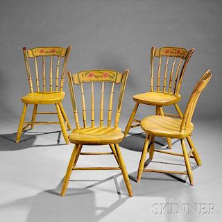 Set of Four Yellow Paint-decorated Side Chairs