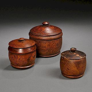 Three Graduated Putty-painted Treenware Covered Boxes