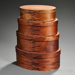 Set of Four Shaker Pine and Bent Maple Storage Boxes