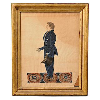 Attributed to Joseph Davis (New Hampshire/Maine, 1811-1865)      Profile Portrait of a Man Standing on a Carpet.