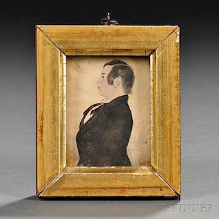 American School, 19th Century      Profile Portrait Miniature of a Gentleman.