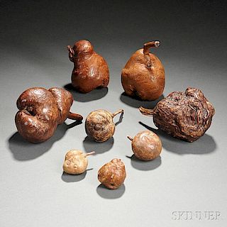 Eight Pieces of Carved Burl Fruit