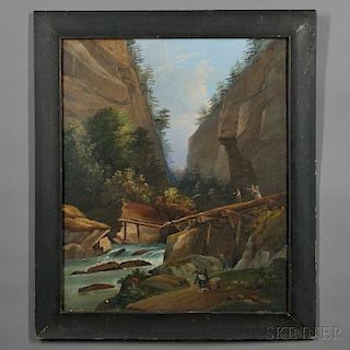 American School, 19th Century      Sightseers and Artist Admiring a River Gorge.