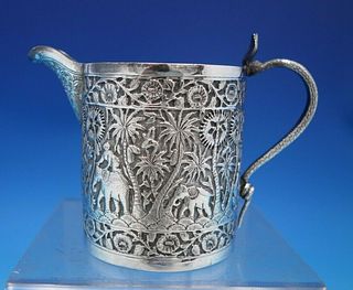 Middle Eastern Sterling Silver Creamer Elephants Cobra Handle Repousse 