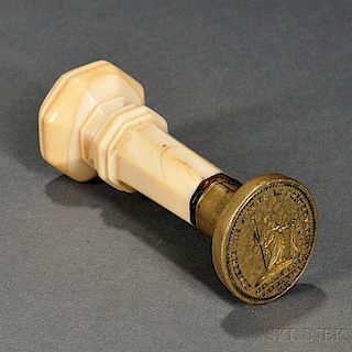Turned and Carved Ivory, Mother-of-pearl-inlaid and Brass Wax Seal