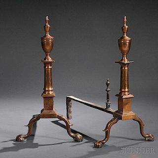 Pair of Bell Metal and Iron Urn-top Andirons