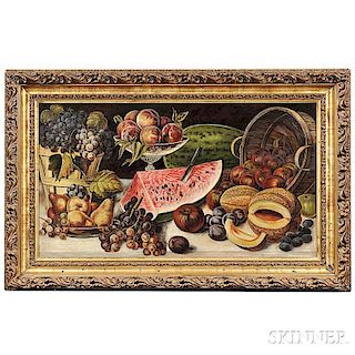 American School, 19th Century      Elaborate Still Life with Fruits on a Marble Tabletop.