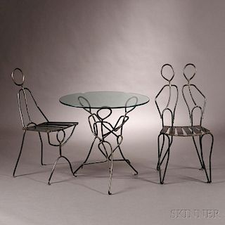 Artist-designed Figural Cafe Table and Pair of Chairs