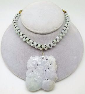14K Jade Bead Necklace with Large Jade Enhancer 