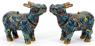CHINESE CLOISONNE ANIMAL-FORM CENSERS C. 1920 PAIR