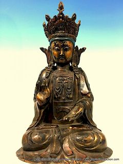 ANTIQUE Chinese Massive Bronze Buddha, Ming period. 22" high