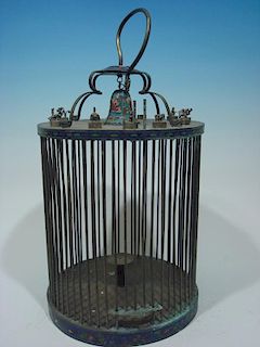 ANTIQUE Chinese Cloisonne Bird Cage with 12 Animals