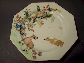 ANTIQUE Chinese FALANGCAI Plate with OXes and Flowers. 9". 18th C.