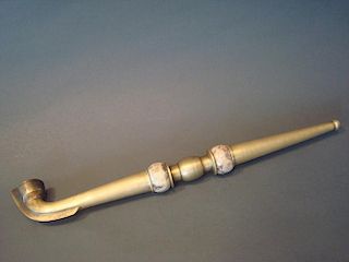 ANTIQUE Chinese Bronze Pipe carved with dragon and hardstone, 14" long. Qing period