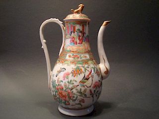ANTIQUE Chinese Rose Medallion Teapot, 11" high, 19th Century