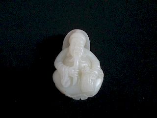 OLD Chinese White Jade Fisherman, 6.5cmx5cmx2.8cm