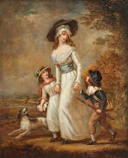 English School, Manner of Francis Wheatley, Mother and children with dog