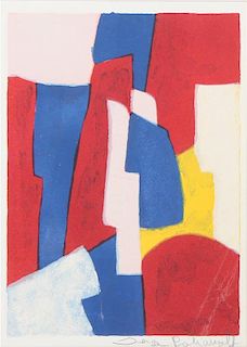 Serge Poliakoff, (Russian, 1906-1969), Composition in Blue, Red and Pink, 1961