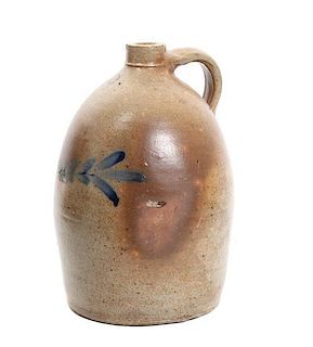 An American Stoneware Handled Jug Height 14 1/4 inches