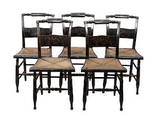 A Set of Eight Lacquered and Gilt Decorated Hitchcock Side Chairs Height 35 inches